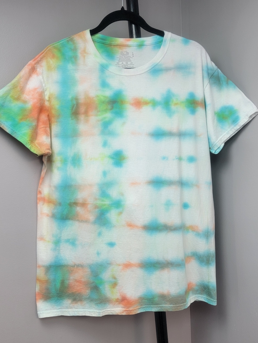 Cotton Tie-Dye Short Sleeve Tee Teal Orange Watercolor Patern Shirt Hippy Style